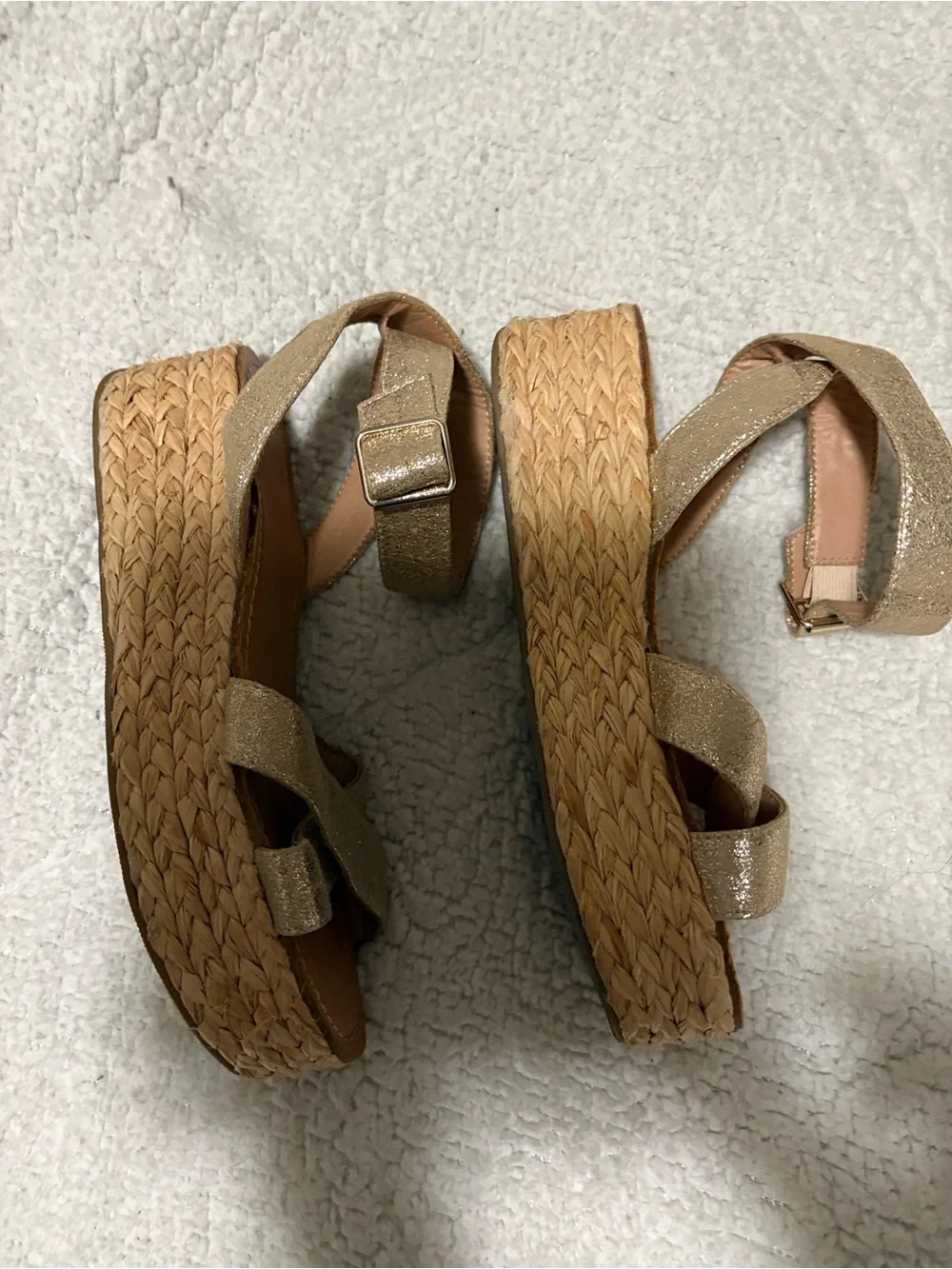 Chinese Laundry Gold Espadrille Platform Sandals with Ankle Strap